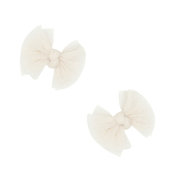 2pk-tulle-baby-fab®-clips-pleated-oatmeal Baby Bling Bows clips headbands - Sophia's Style2PK TULLE BABY FAB CLIPS-